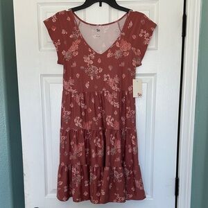 SO Rust Floral Tiered V-Neck Mini Dress NWT!